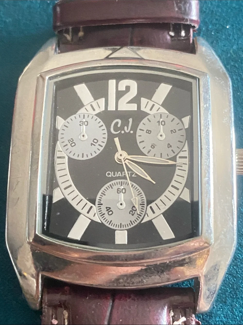 Men's Claudia Jublot 3 Dial Chronograph Brown Leather Strap Wristwatch Works